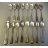 Sixteen various 19thC silver fiddle pattern fruit spoons  mixed marks