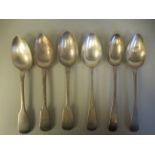 Six various 19thC silver fiddle and Old English pattern dessert spoons  mixed marks
