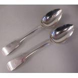 A pair of Victorian silver fiddle pattern tablespoons  London 1838