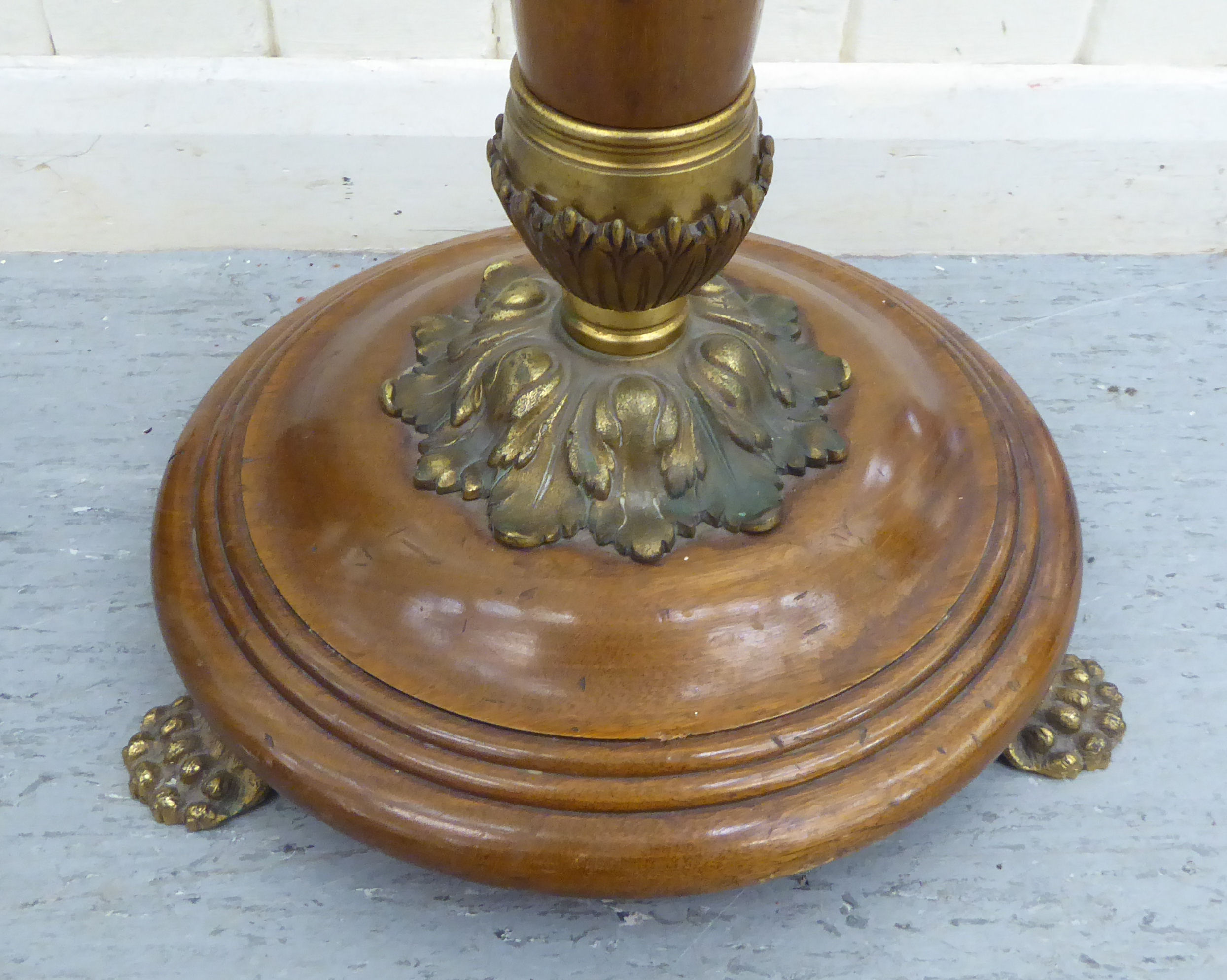 A 1930s turned mahogany and cast brass mounted candle style standard lamp, on a domed base and - Bild 2 aus 2