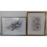 Two nude studies  pastels  14" x 8" & 7" x 11"  framed
