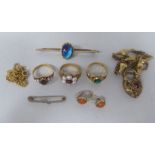 Yellow metal items of personal ornament: to include a bar brooch  stamped 9ct