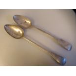 A George III silver Old English pattern basting spoon  London 1805; and another, fiddle pattern