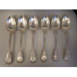 A set of six silver fiddle, thread and shell pattern tablespoons  London 1813