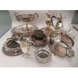 Silver plated tableware: to include oval serving dishes; a six division toastrack; and an ewer