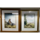 Christopher Hughes - two wildlife studies  watercolours  bearing signatures  14" x 11"  framed