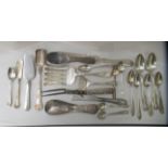 Silver, white metal and plated cutlery and flatware: to include a Sterling silver slice; teaspoons