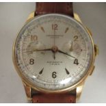 A Chronograph Suisse 18ct gold cased wristwatch, the antimagnetic 17 jewel movement, faced by a