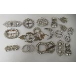 19thC and later paste and diamante set buckles, hair brooches and other personal ornament