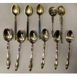 Silver, silver coloured and white metal coffee and commemoration spoons  mixed design and marks