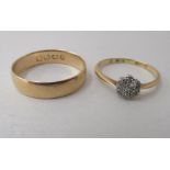 Two 18ct gold rings, viz. a wedding ring; and a cluster ring