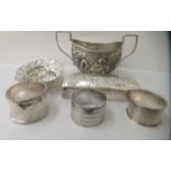 Silver items: to include an Edwardian rectangular table box with a hinged lid and engraved ornament