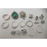 Jewellery: to include silver coloured metal rings; Pandora charms; and two novelty pendant watches