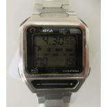 An Omega Sensor stainless steel cased and strapped wristwatch with digital display  boxed with an