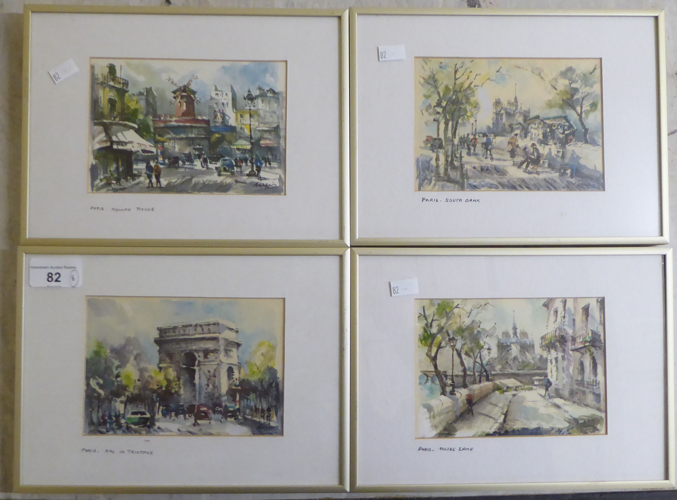 Eight framed pictures and prints: to include Parisian street scenes  4" x 6" - Image 2 of 5