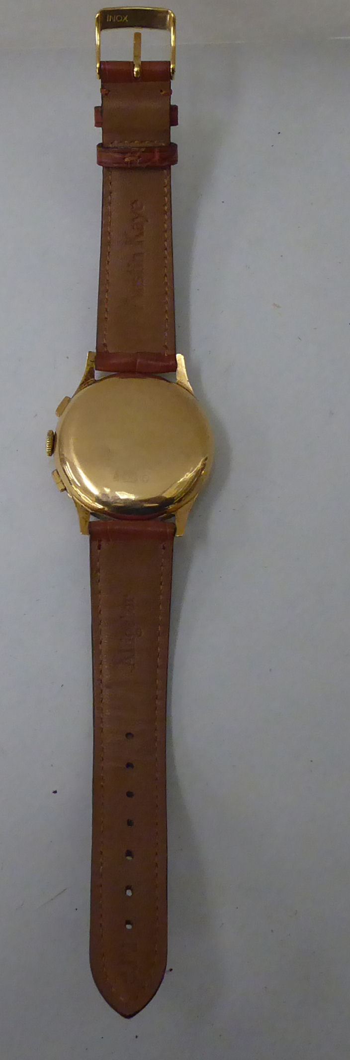 A Chronograph Suisse 18ct gold cased wristwatch, the antimagnetic 17 jewel movement, faced by a - Image 4 of 7