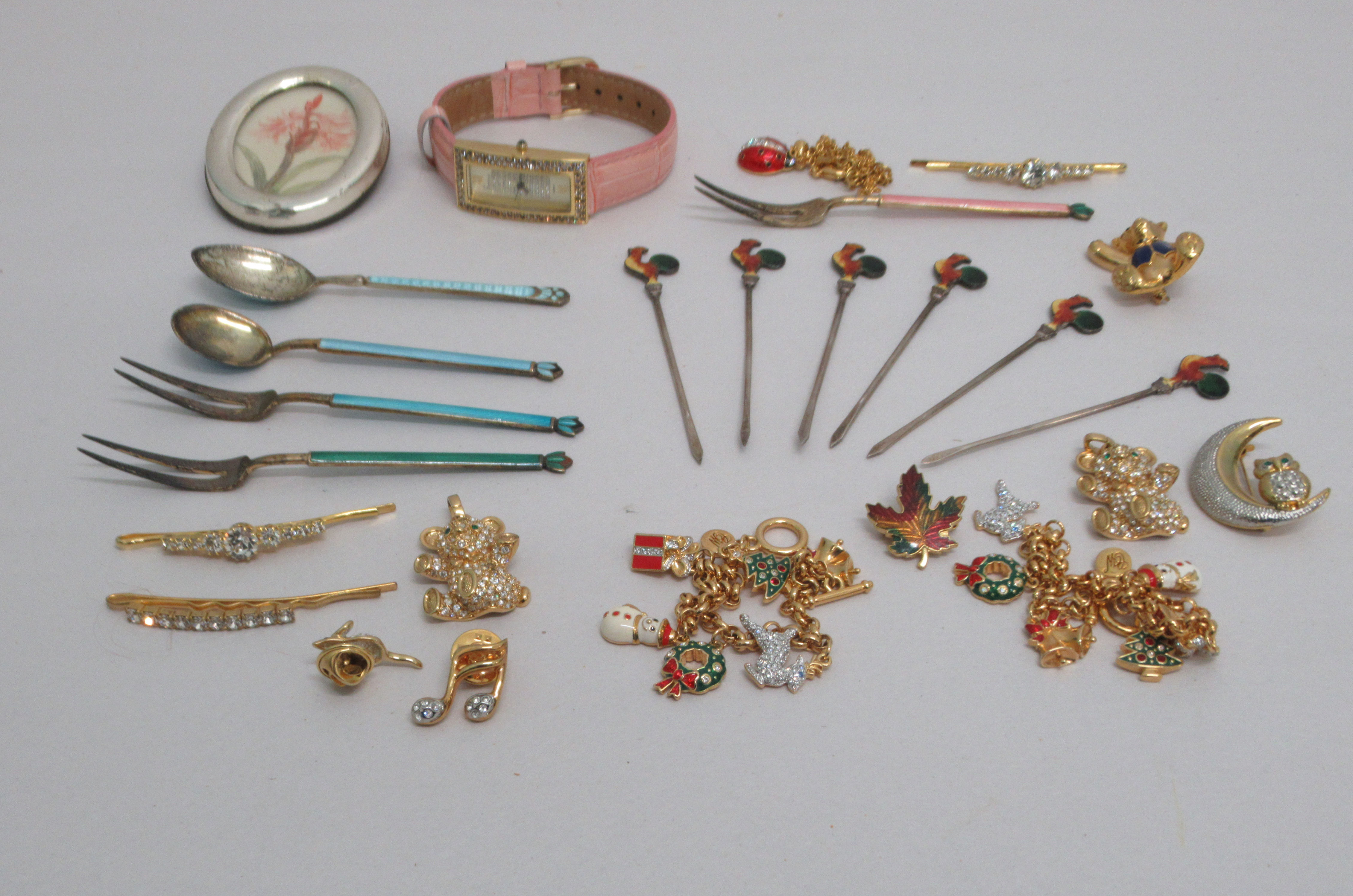 Silver collectables and costume jewellery: to include enamelled spoons  mixed marks