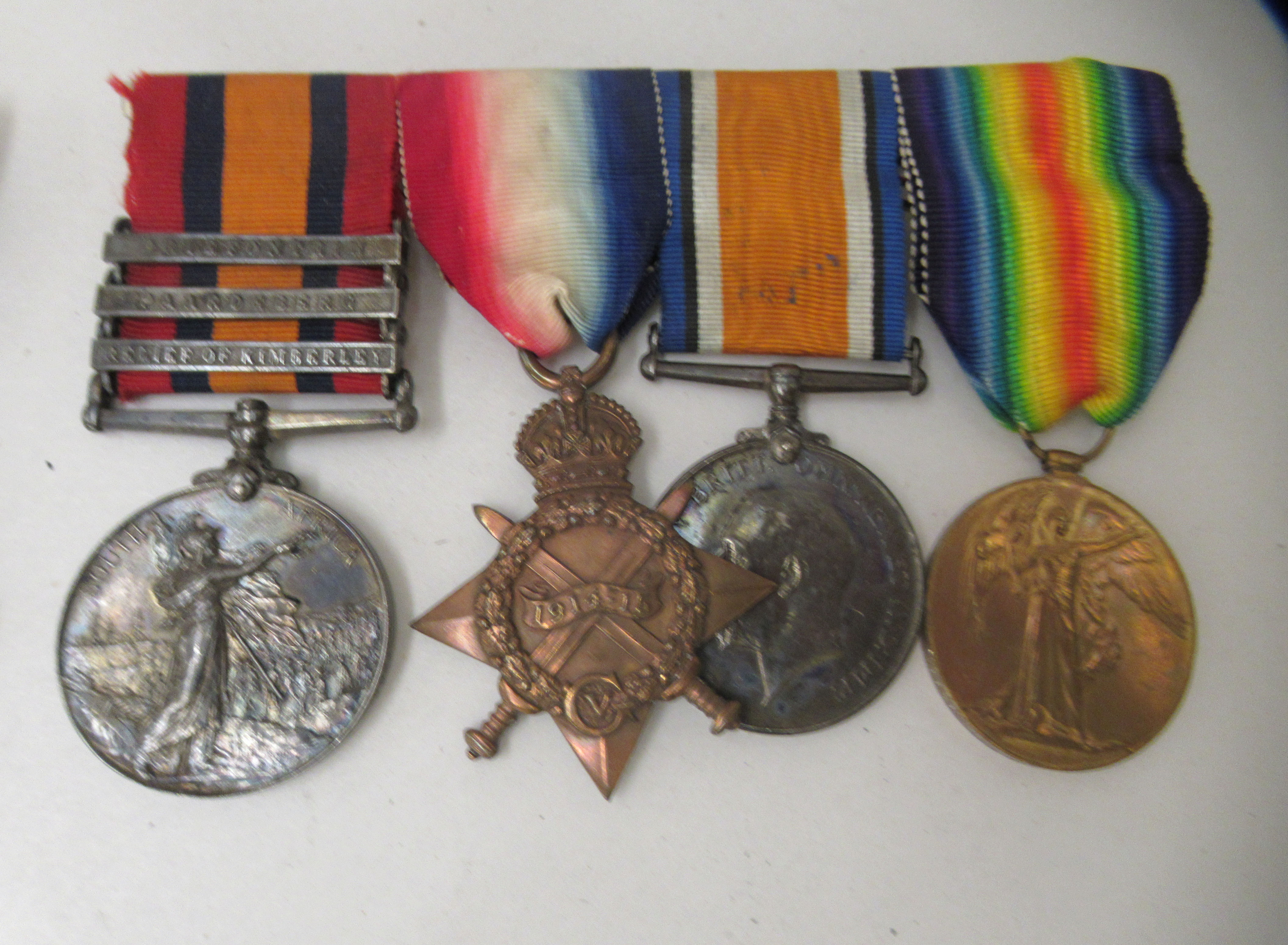 A Great War medal group, comprising seven in the name of one DUR T.J Simmons, on ribbons: to include - Image 3 of 5