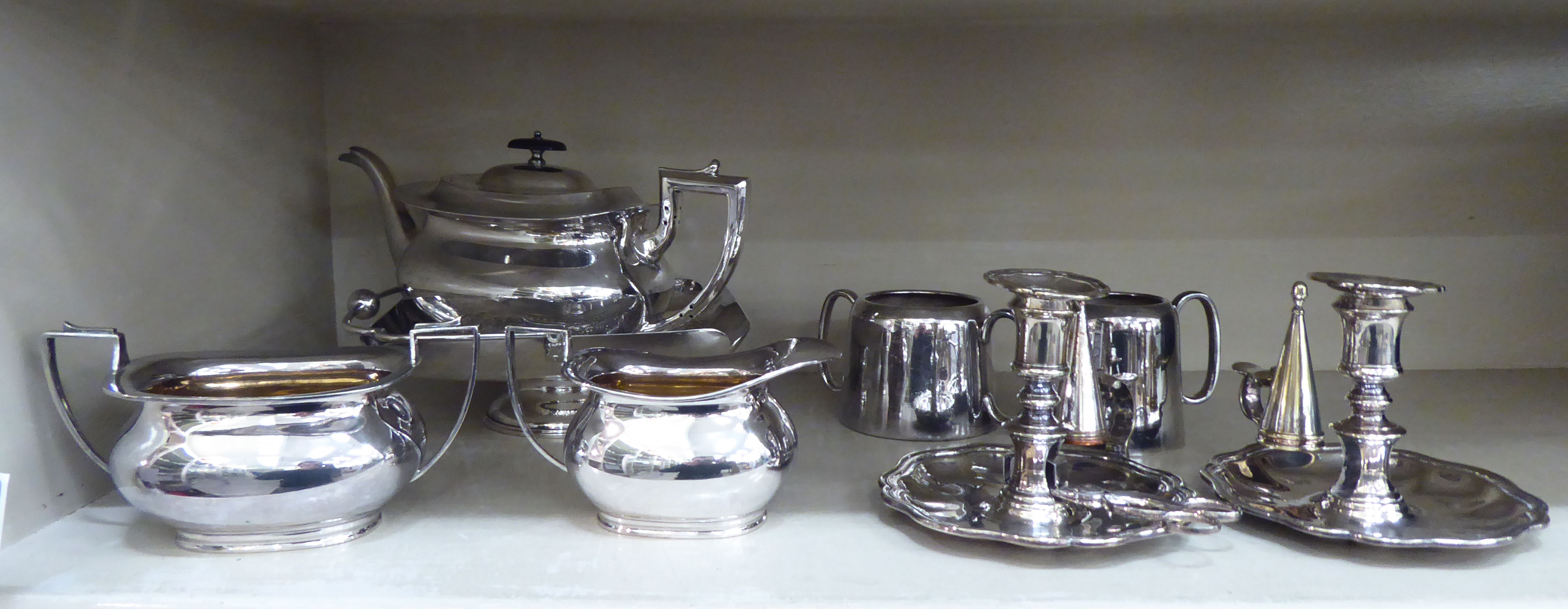 Silver plated tableware: to include a three piece tea set