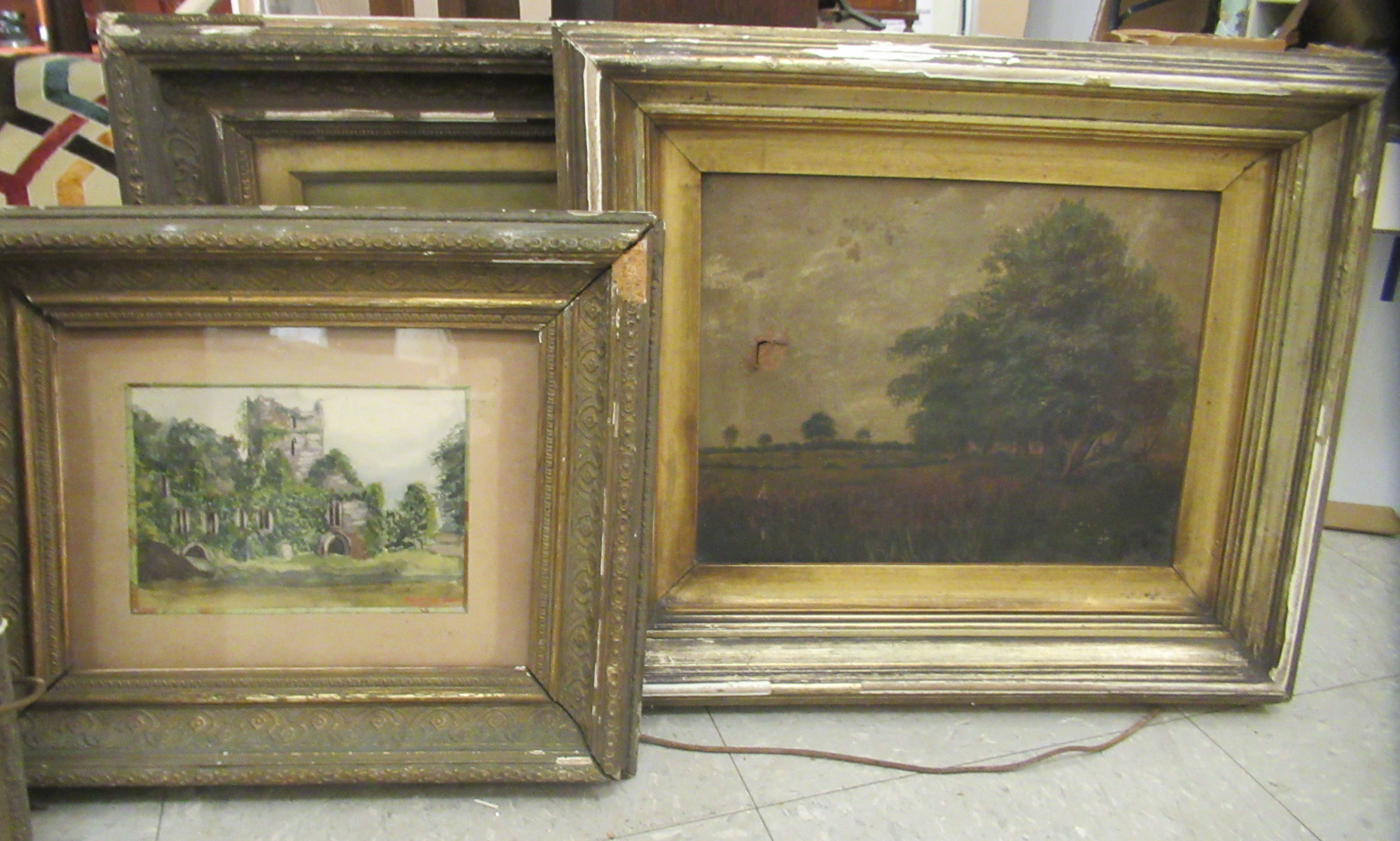 Five late 19th/early 20thC British School pictures, mostly landscapes  watercolours & oils - Image 3 of 5