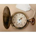 A Continental silver coloured metal cased pocket watch, faced by an enamelled Arabic dial  stamped