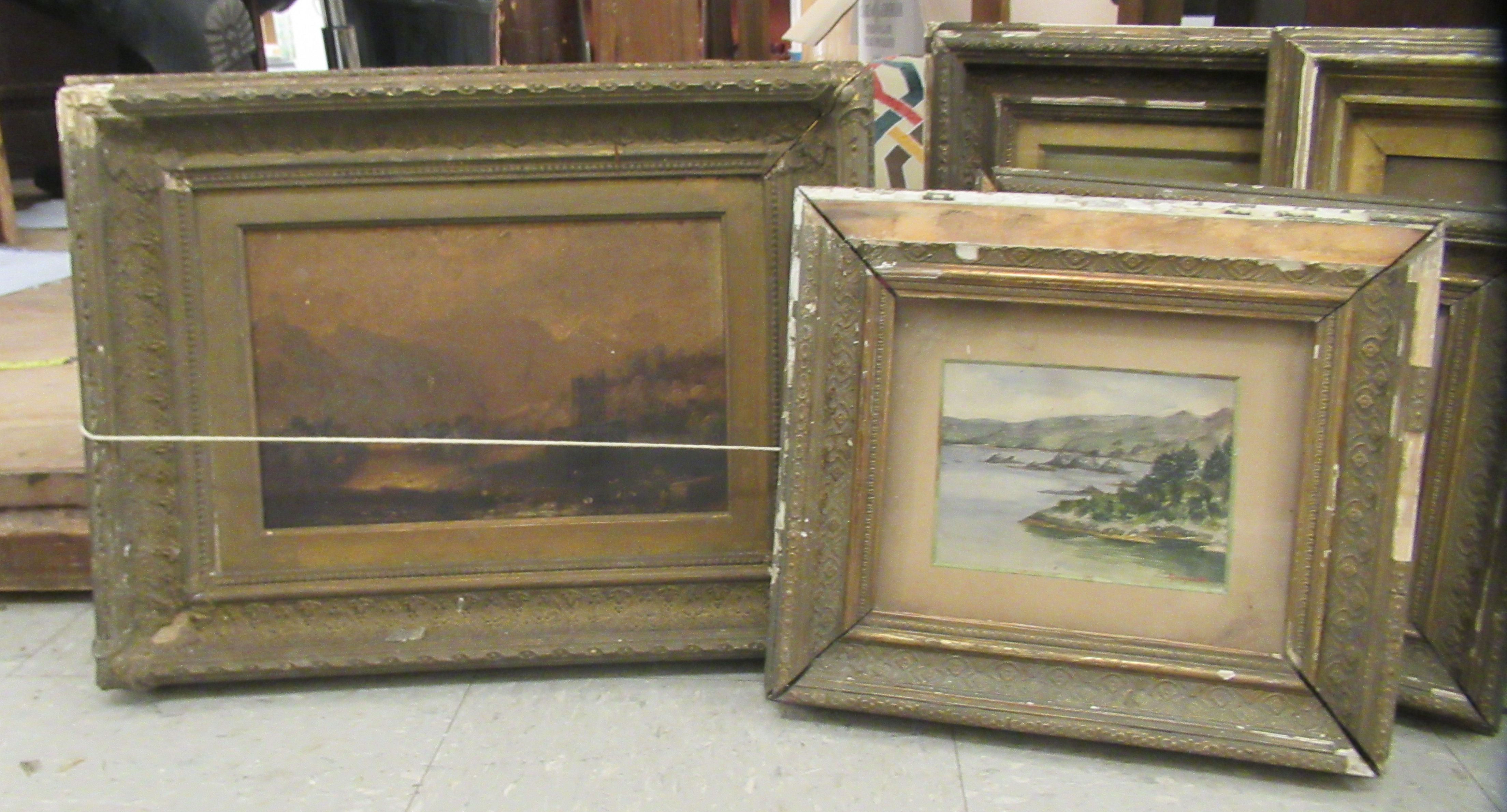Five late 19th/early 20thC British School pictures, mostly landscapes  watercolours & oils - Image 2 of 5