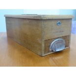 A mid 20thC beech cased cash till  6"h  7.5"w  17"deep