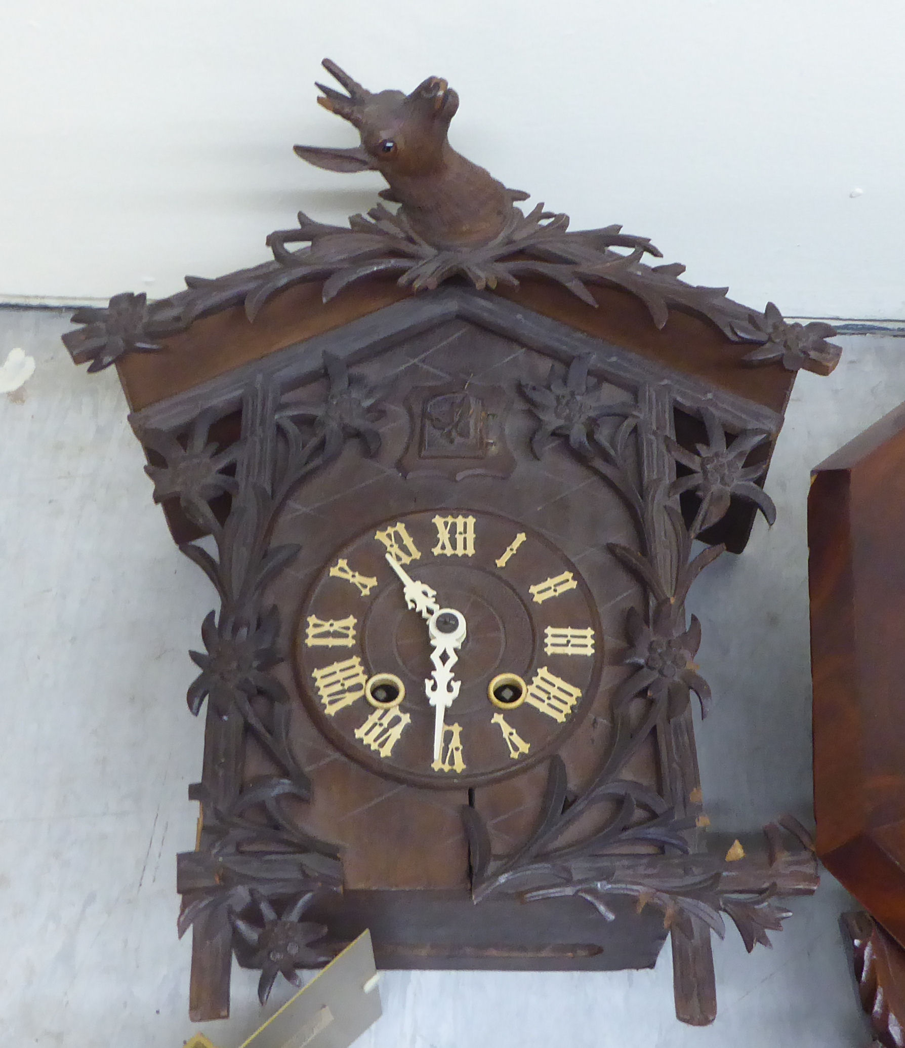 A mixed lot: to include a 20thC Black Forest inspired, carved, stained beech cased cuckoo clock - Image 4 of 5