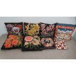 A quantity of mainly tapestry covered scatter cushions