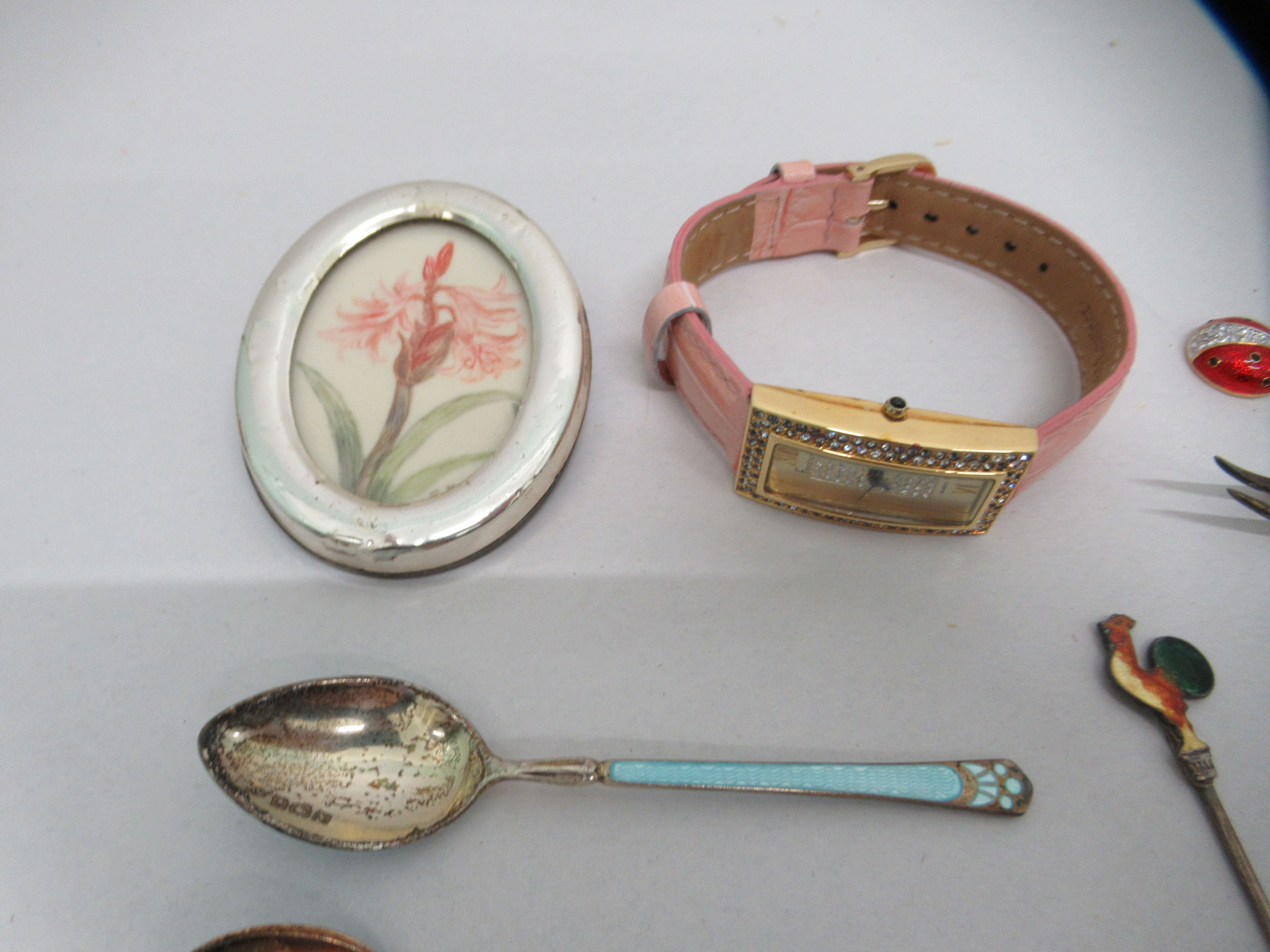 Silver collectables and costume jewellery: to include enamelled spoons  mixed marks - Image 6 of 6