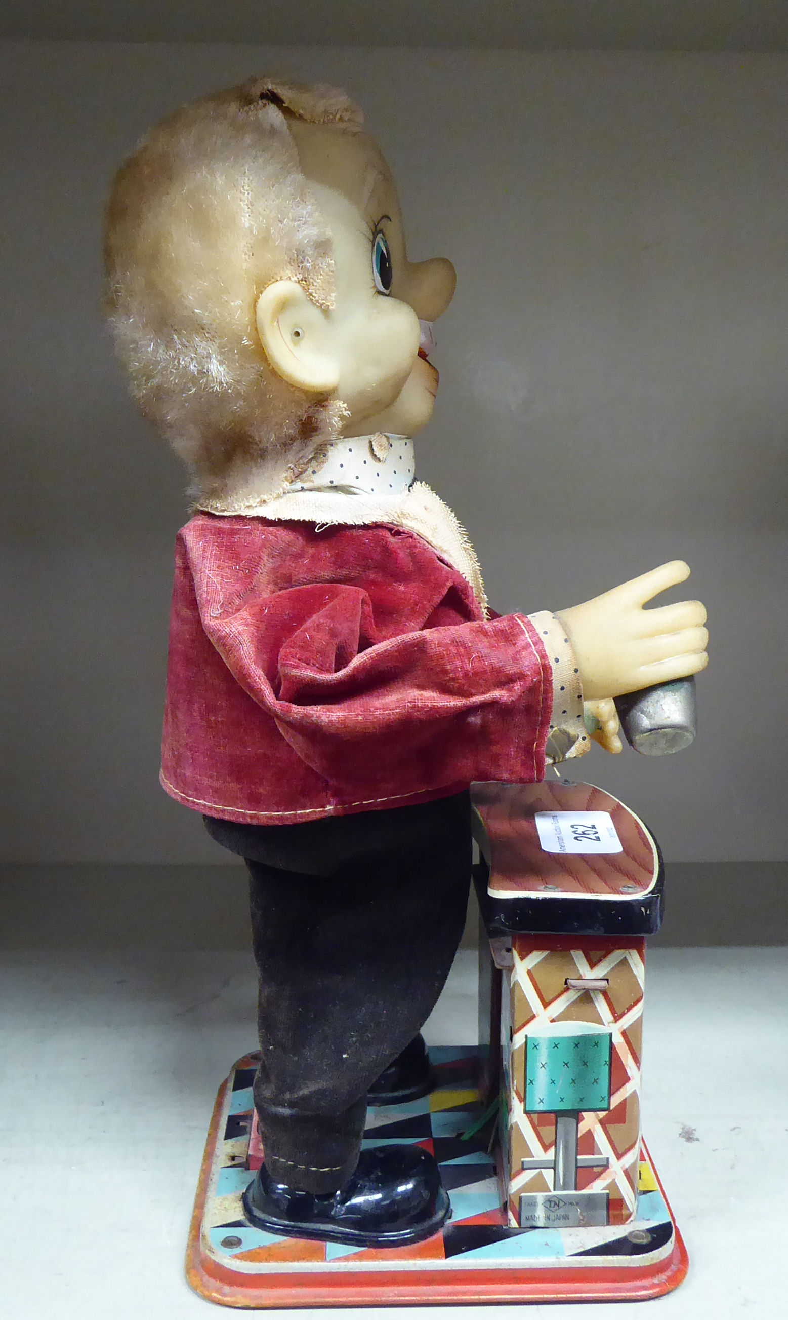 A vintage painted tinplate, battery operated mechanical toy 'The Bartender'  11.5"h - Image 2 of 4