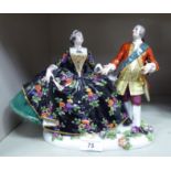 A Continental porcelain group, a couple wearing evening dress  9"h