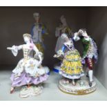 Early 20thC Continental porcelain figures: to include a man and a woman, dancing  10"h