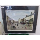 After Tom Dodson - a Victorian street scene  coloured print  bears a blindstamp & pencil