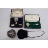 Silver collectables: to include a Christening set, comprising an egg cup and spoon  London 1925