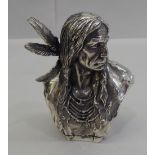 A silver plated vesta case, fashioned as a native American Indian