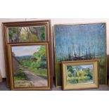 Four oil paintings: to include 'Fishing Boats, Spain'  oil on canvas  26" x 31"  framed