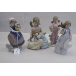 Four Lladro porcelain figures: to include a girl holding a pot of flowers  6"h