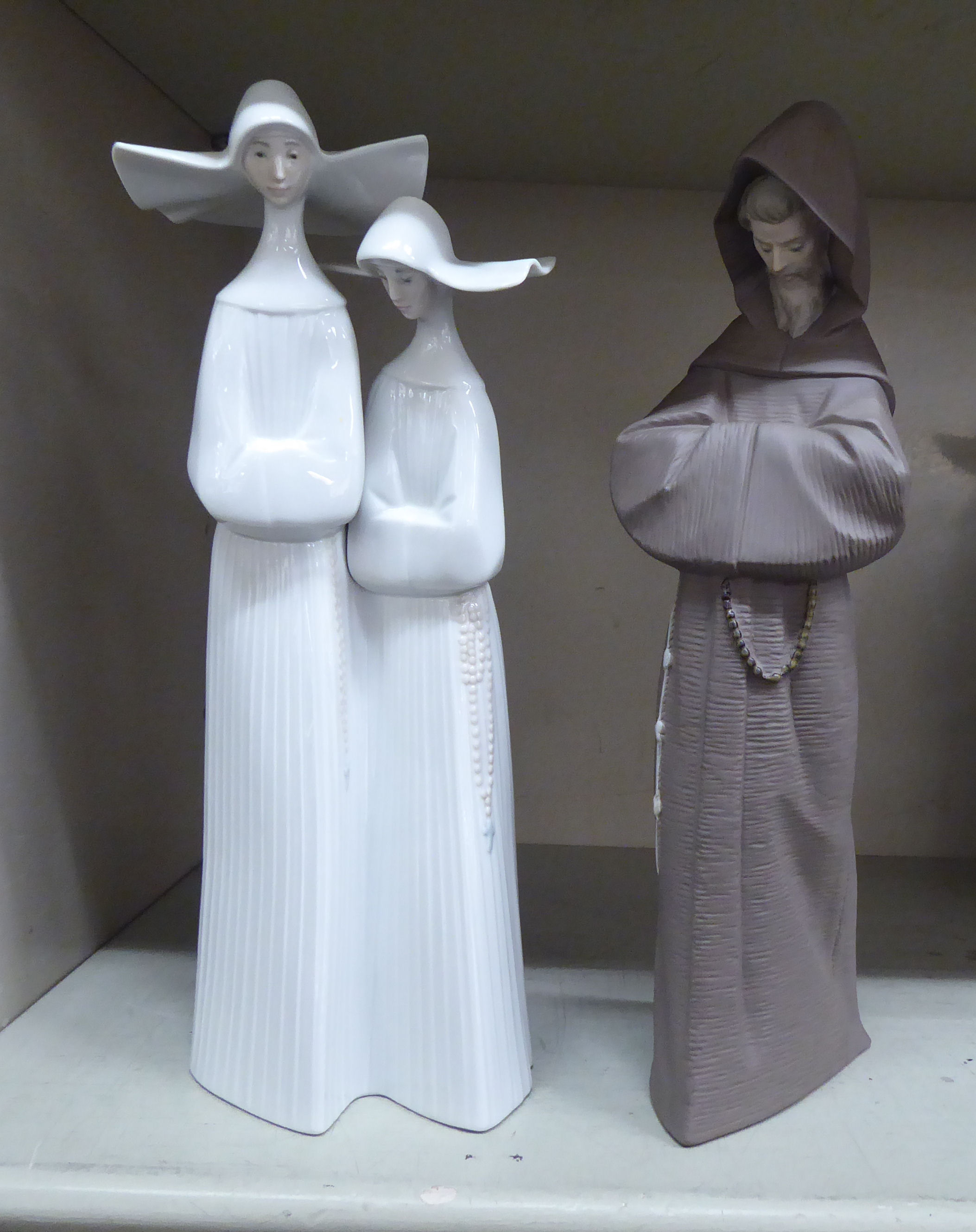 Lladro porcelain figures, depicting nuns and a monk  largest 13.5"h - Image 5 of 7