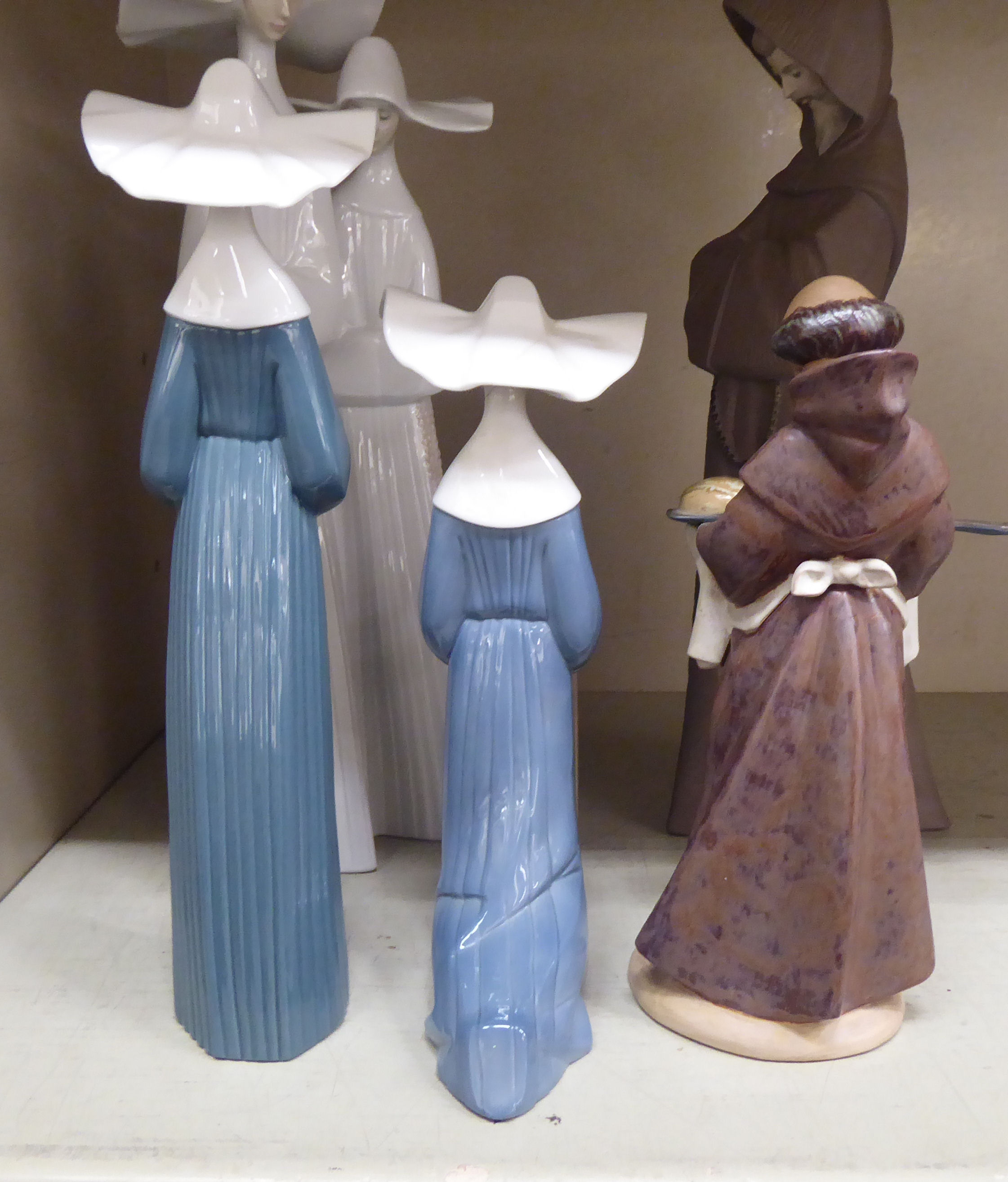 Lladro porcelain figures, depicting nuns and a monk  largest 13.5"h - Image 2 of 7