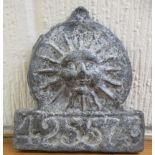 A Victorian style cast metal fire mark sun plaque  No.425573  7"h