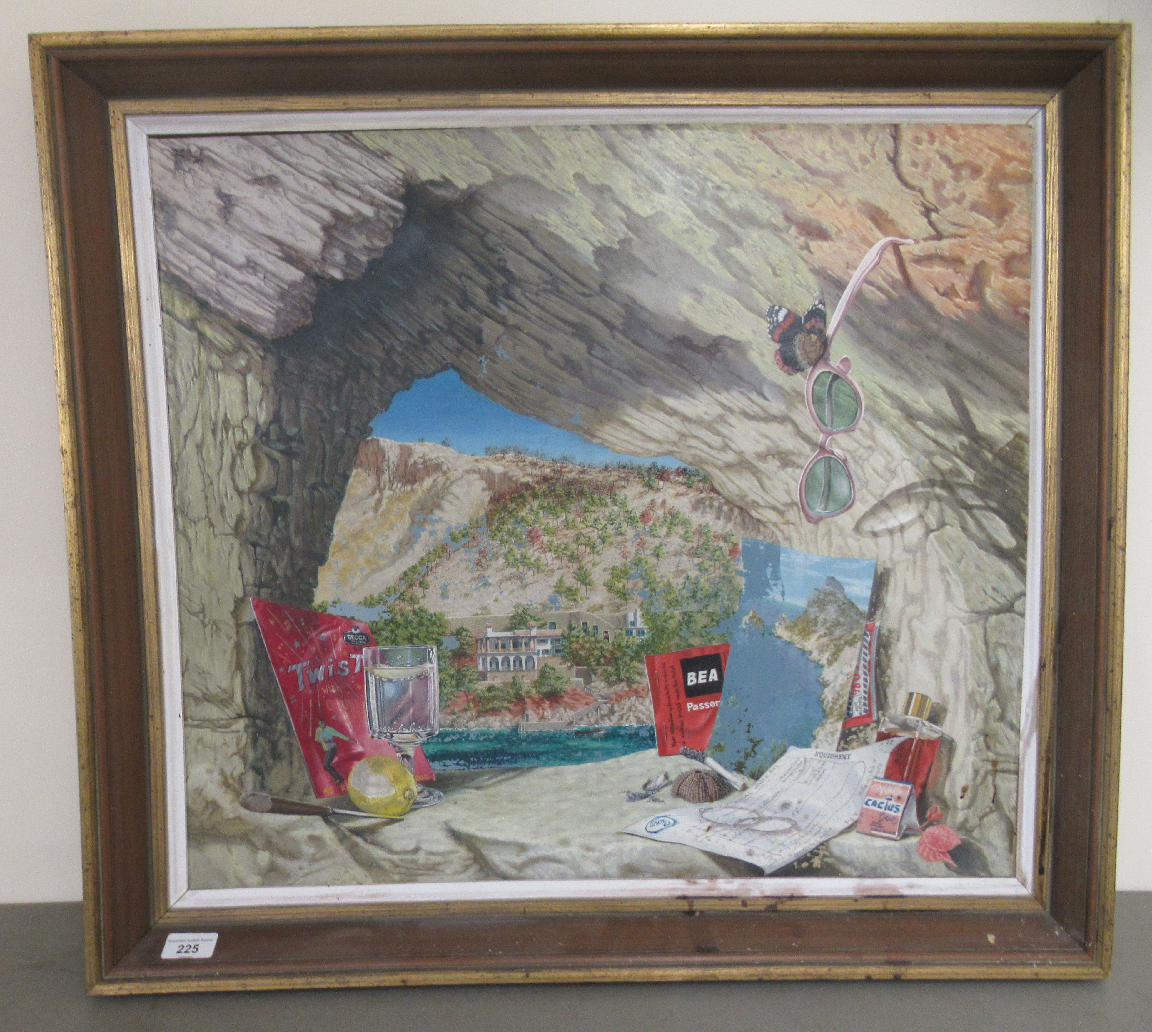 Ghin - a view through a rock arch  oil on board  bears a signature & dated 1962  26" x 23"  framed