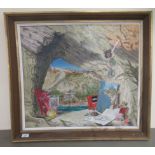 Ghin - a view through a rock arch  oil on board  bears a signature & dated 1962  26" x 23"  framed