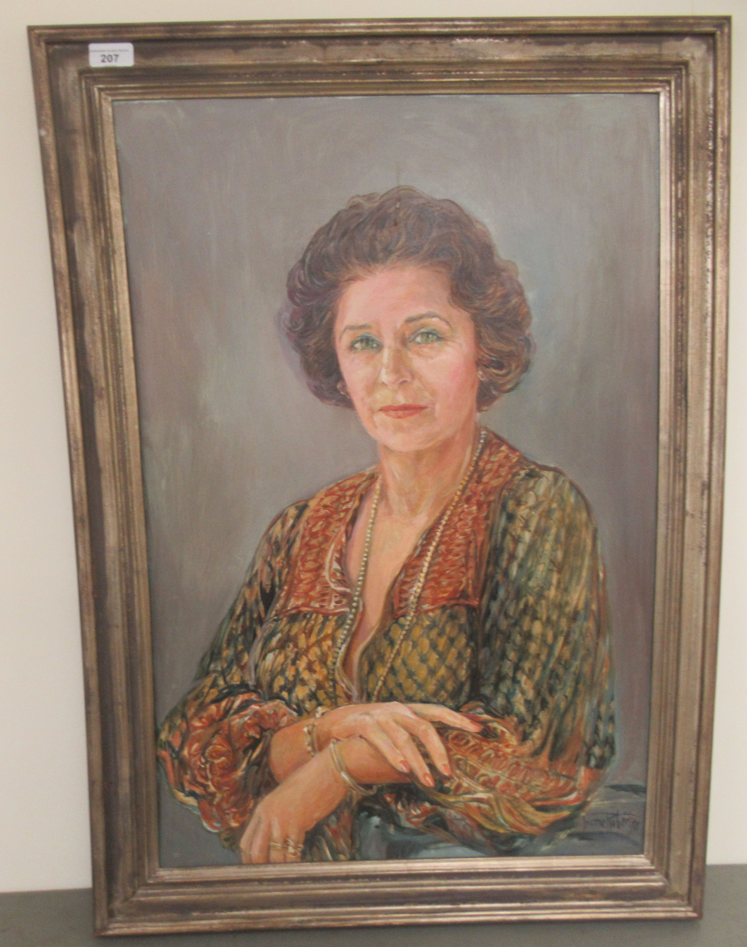 L Roberts - a half-length portrait of a seated woman  oil on panel  bears a signature & dated '98