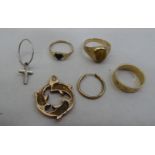 Yellow metal jewellery: to include a ring  stamped 10k; and a 9ct gold band