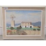 Kentol - a Mediterranean house and statue, on a tower  oil on board  bears a signature  9.5" x