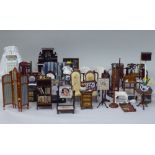 Dolls house furniture and accessories: to include salon chairs and library furnishings