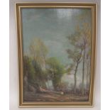 WB Rowe - felled trees in a woodland glade  oil on board  bears a signature  14" x 9.5"  framed