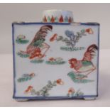 An early 18thC Chinese Kangxi porcelain shouldered, rectangular box design tea caddy, decorated in