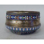 A Russian silver and multi-coloured enamel footed bowl with tapered sides  2.5"dia